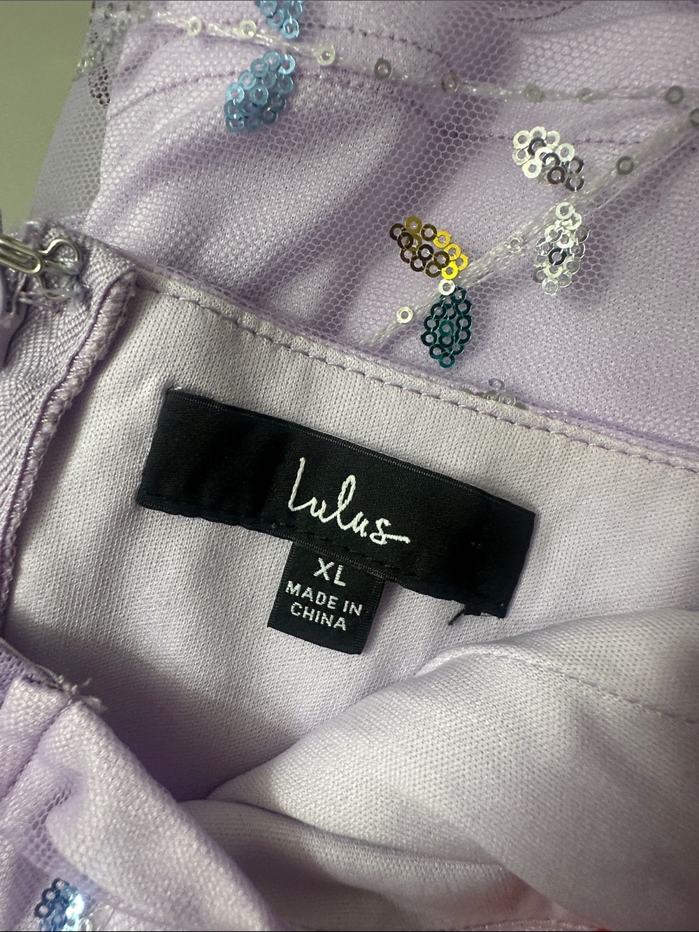 Lulu’s Lavender Floral Sequin Mesh Mini Dress - Picture 7 of 7